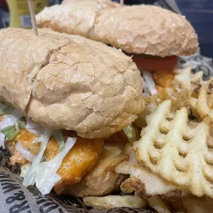 Boom boom shrimp Poboy &amp; fries
