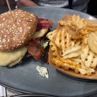 Smoked Gouda Turkey Burger with Waffle Fries