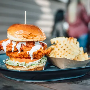 chicken sandwich and fries