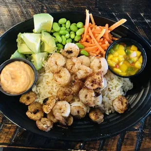 Mango Tuna Bowl Subbed shrimp for tuna. Sauces on the side.