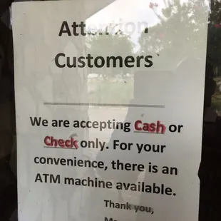 cash or check is only accepted.... but they have an atm, how convenient.