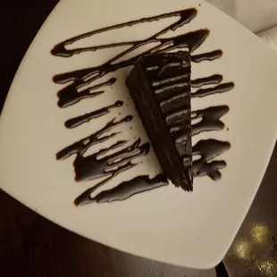 a piece of chocolate cake on a plate