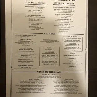 Dinner menu