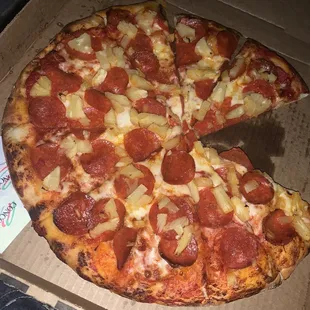 Large Pepperoni and pineapple -$14 delicious, fresh and inexpensive