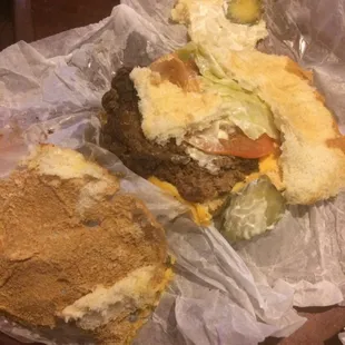 The bun stuck to the wrapper