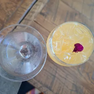 Chocolate martini and peach bellini