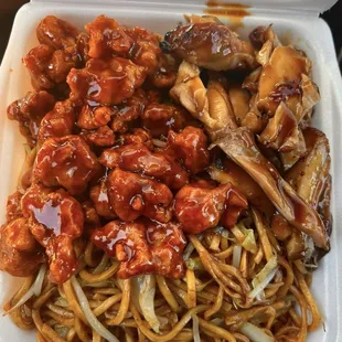 Orange Chicken &amp; Teriyaki Chicken w/ Noodles