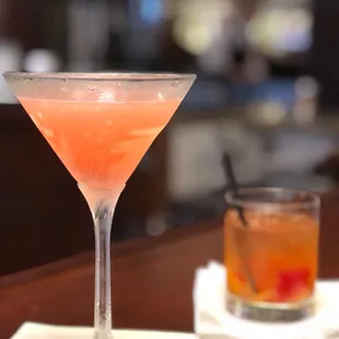 Ruby red martini and an old fashion.