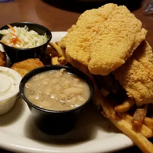 Fried catfish, white beans, slaw.