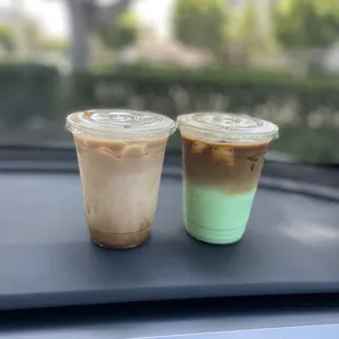 Pistachio latte with pistachio milk and pandan latte