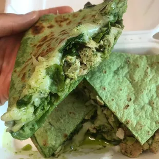 Vegan chicken pesto quesadillas