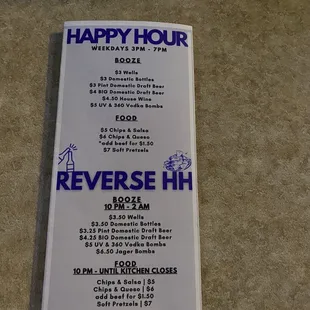 New happy hour menu and food specials.