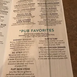 Inside menu burgers