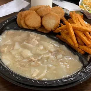 Chicken and Dumplings. If I had seen it first I would never had ordered it, but I'm glad I did.