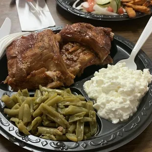 Another Thursday and another order of ribs! This time with green beans, cottage cheese and the sauce on the side.