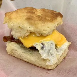 My dad's Bacon, Egg &amp; Cheese biscuit (sandwich) looked mighty good and he said he really enjoyed the fluffy biscuit.