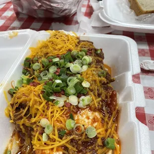 Loaded baked potato with chopped beef