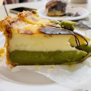 Flan and matcha cake $7