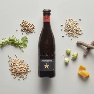 -@inedit is a different beer-
-malt, wheat, hops, orange peel, coriander, &amp; licorice-
-created by ferran adrià &amp; damm&apos;s master brewers-