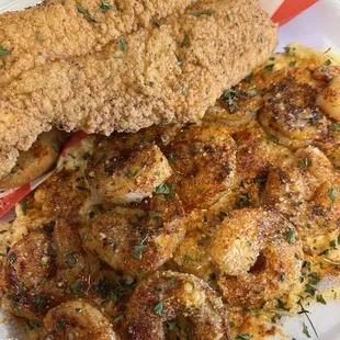 Cajun Shrimp Pasta with Fried Fish!