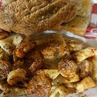 Fish and Shrimp Pasta with Fried Catfish