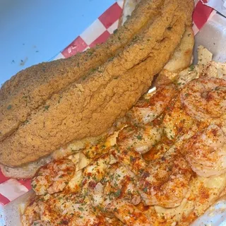 Shrimp Pasta with Fried Catfish