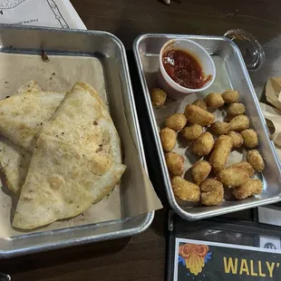 Kid quesadillas and cheese curds