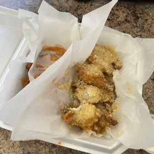 a tray of fried food