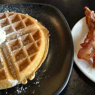 Belgian waffle side of bacon