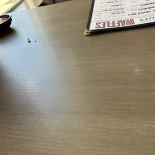 Sat at a dirty table