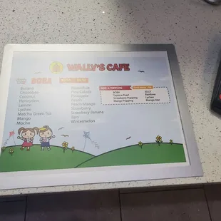  a menu for a cafe