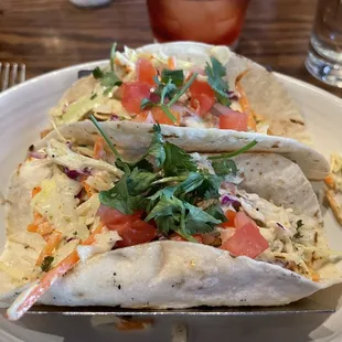 Fish tacos - delicious and the right amount of food.