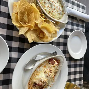 Spinach artichoke dip and Moms meatballs