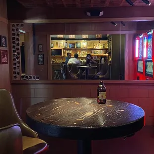 a table with a bottle on it