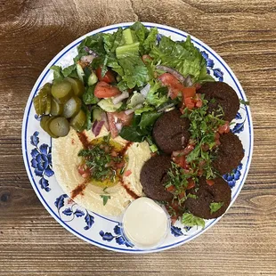 Falafel Plate - 5 falafel pieces served with hummus, salad, tahini &amp; pita