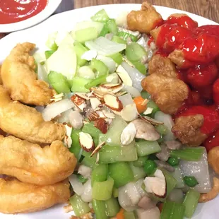 #8 combo , fried shrimp, sweet and sour ck, subgum chowmein!