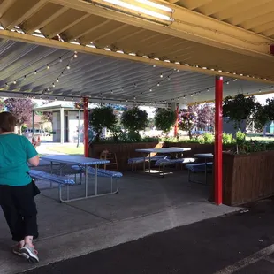 Covered outdoor seating if your ride is cramped