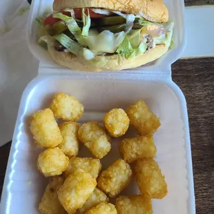 Jalapeño Burger and Tater Tots