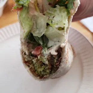 Interior of falafel sandwich ($7), vegan by default. Not bad. Above average.