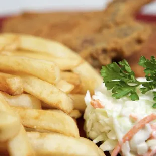 french fries and coleslaw
