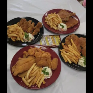 three plates of food