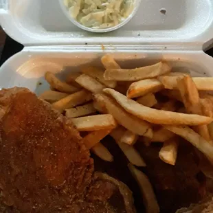 2 PC. Pork Chop dinner w/lemon pepper &amp; 1 PC. Ocean Perch fish