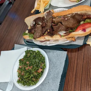 Gyro Philly sub and a side of Tabouleh.