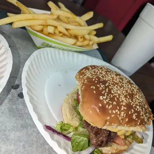 Cheeseburger and fries.