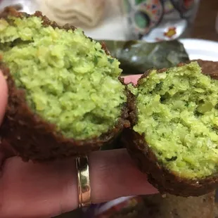 Bright green falafel, so good!