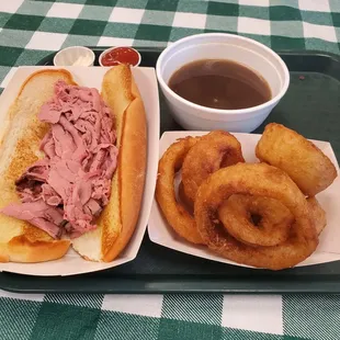 French Dip and Onions Rings