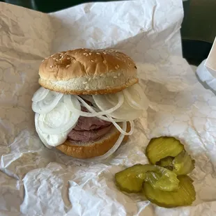 a sandwich and pickles