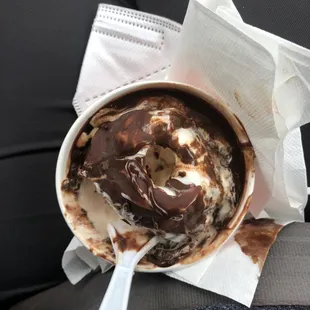 I volcano this time. Chocolate shell, chocolate center, butterscotch ice cream