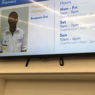 Pharmacy manager and hours