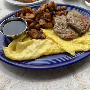 2 eggs any ways with turkey sausage and breakfast potatoes.